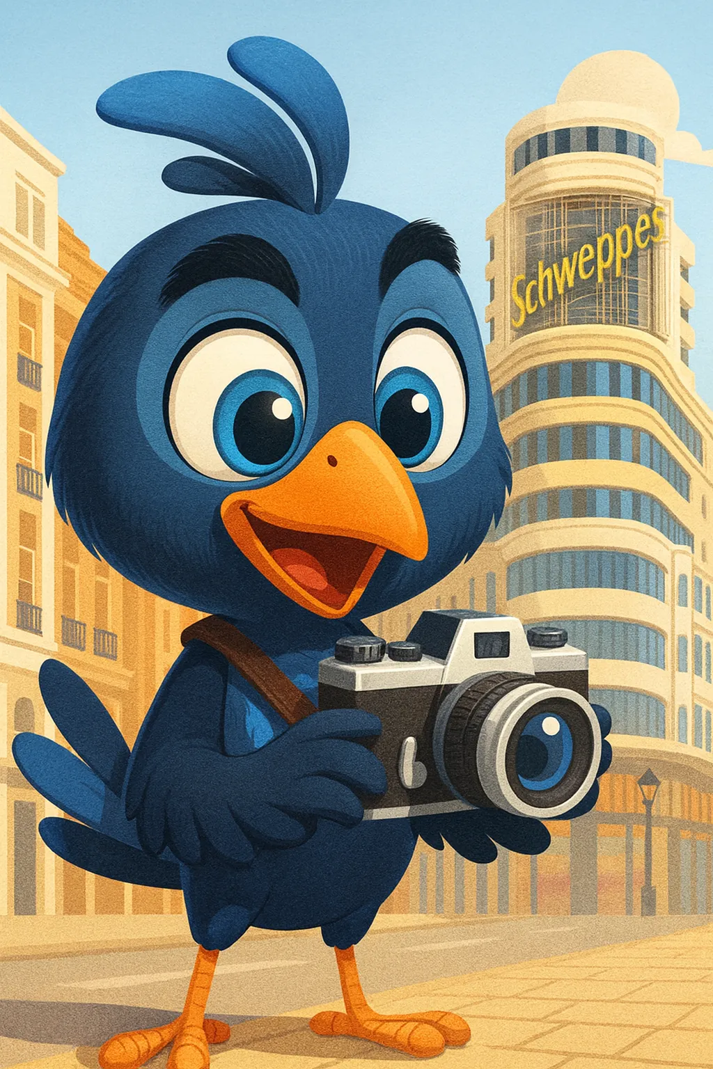 Mappy sacando fotos en la Gran Vía