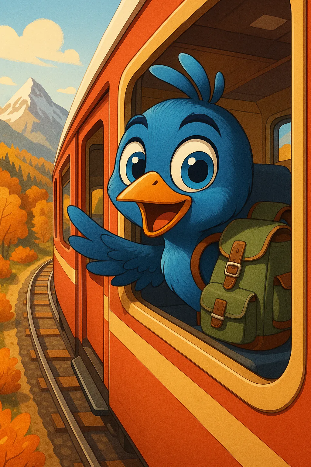 Mappy viaja en tren por las montañas