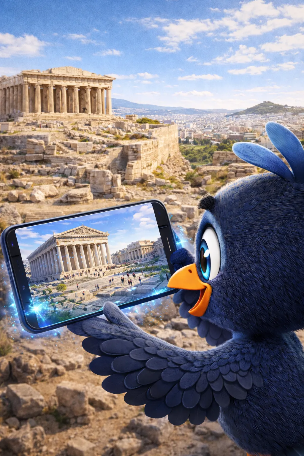 Mappy viendo el Panteon reconstruido a traves de una app movil