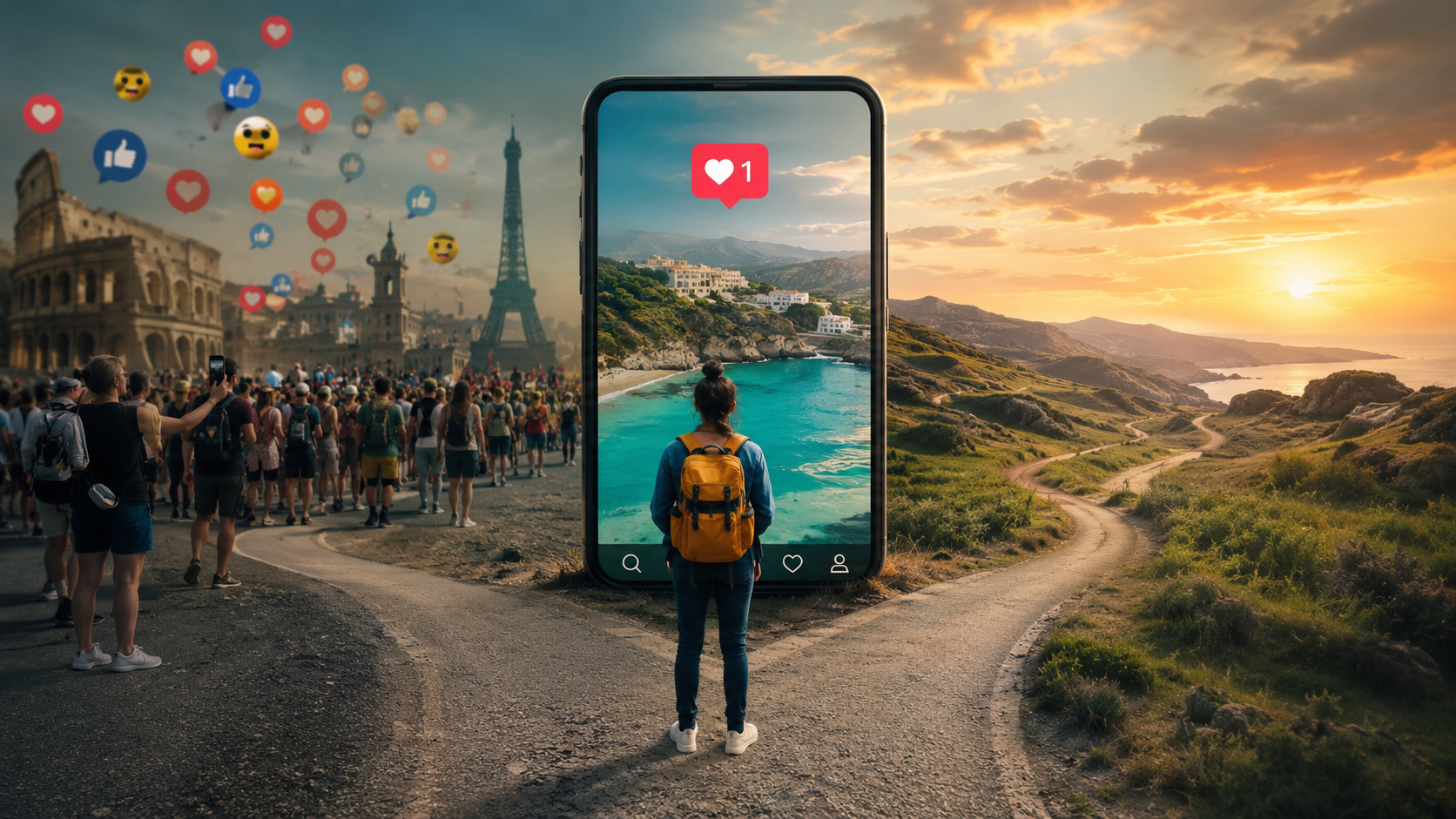 Multitud de personas fotografiando con sus móviles una puesta de sol sobre el mar
